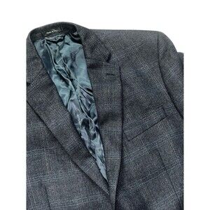 RALPH LAUREN GRAY WINDOWPANE WOOL BLAZER SUEDE ELBOW PATCHES MEN 44R